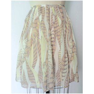 CLUB MONACO SILK YELLOW TAUPE TROPICAL PALM LEAF COQUETTE MINI SKIRT 12 NWT